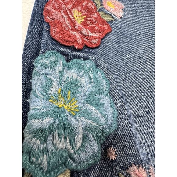 Driftwood Jeans Womens 32 Blue Denim Mid Rise Jackie Skinny Embroidered Boho - Picture 5 of 6